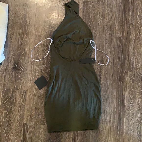 Lulu’s Olive Green Ribbed Halter Bodycon Mini dress - Picture 3 of 3